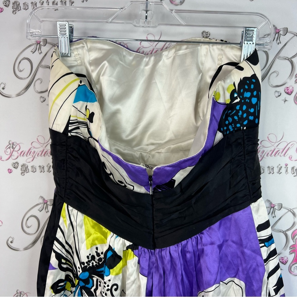 Bebe dress shiny floral butterfly print shimmer Elegant White Satin Dress - Picture 9 of 14